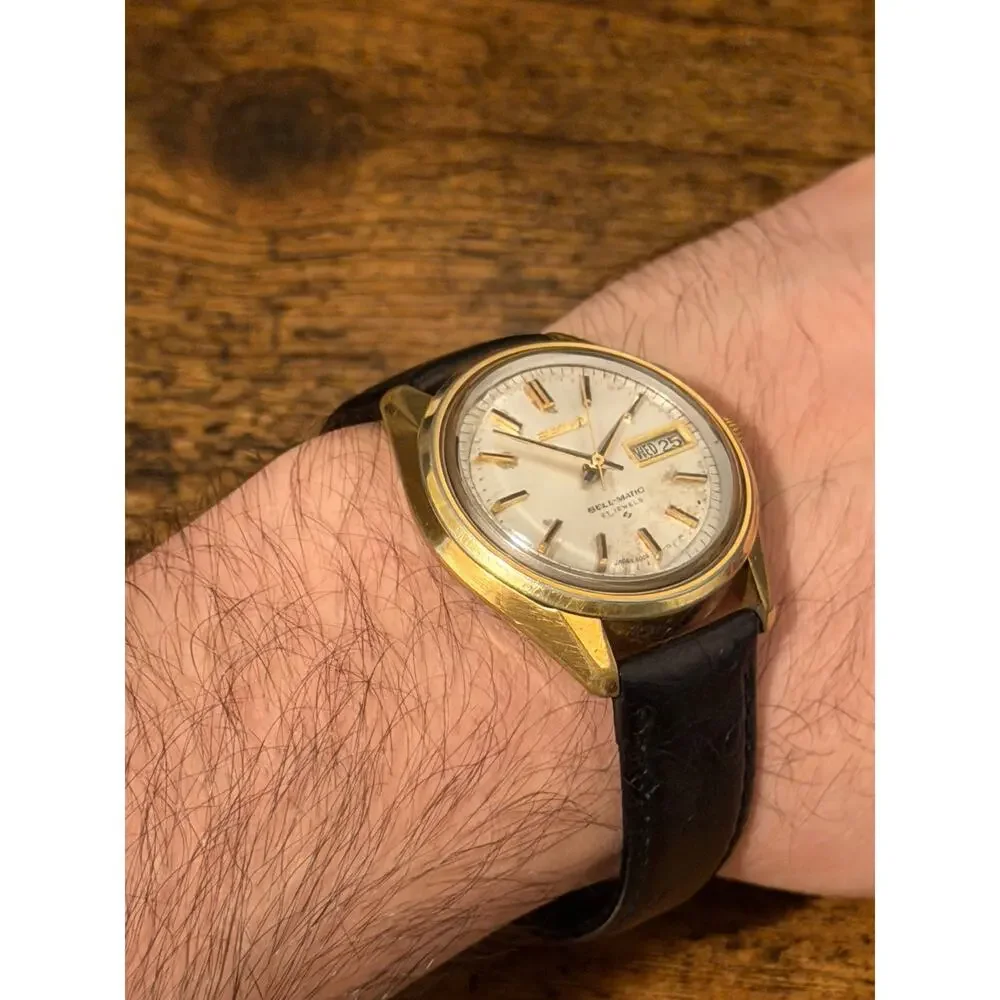 Seiko Bell-Matic 4006-7010 Gold Tone 21 Jewels Automatic Alarm Watch